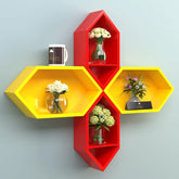 Wooden Pared Hexagon Floating Wall Shelf with 4 Shelves - Wooden Twist UAE